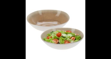 Serveerschaal/saladeschaal - 2x - D30 x H9 cm - kunststof - bruin - rond