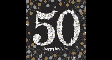 Servetten 50 jaar - 32x stuks - zwart - 33 x 33 cm - confetti - luxe - verjaardag