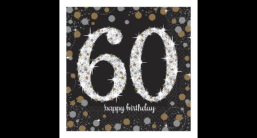 Servetten 60 jaar - 16x stuks - zwart - 33 x 33 cm - confetti - luxe - verjaardag