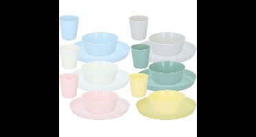 Serviesset - 18-delig - kunststof - gekleurd - herbruikbaar