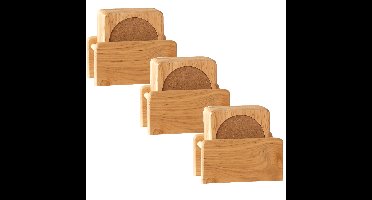 Set van 18x glazenonderzetters hout in houder 10 cm