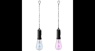 Set van 2x stuks blauwe en roze solar tuinverlichting hanglampen kunststof 20 cm