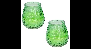 Set van 2x stuks citronella lowboy tafelkaarsen - 10 cm - groen glas