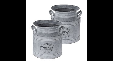 Set van 2x stuks decoratieve zinken melkbus vaas/containers 21 x 22 cm voor droogbloemen/takken
