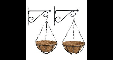 Set van 2x stuks Hanging baskets 25 cm met muurhaken - metaal - complete hangmand set