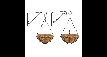 Set van 2x stuks Hanging baskets 30 cm met muurhaken - metaal - complete hangmand set