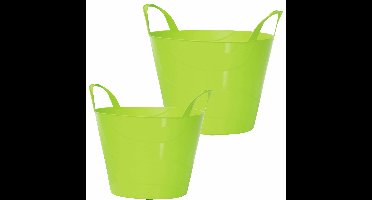 Set van 2x stuks kunststof flexibele emmers/wasmanden/kuipen groen in verschillende formaten