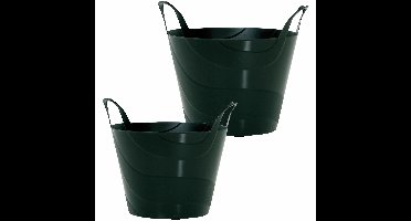 Set van 2x stuks kunststof flexibele emmers/wasmanden/kuipen zwart in verschillende formaten
