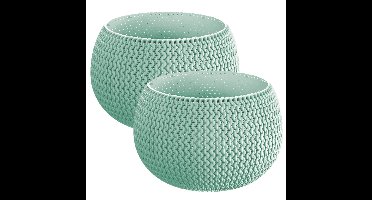 Set van 2x stuks plantenpotten/bloempotten kunststof dia 14.5 cm en hoogte 11 cm mintgroen