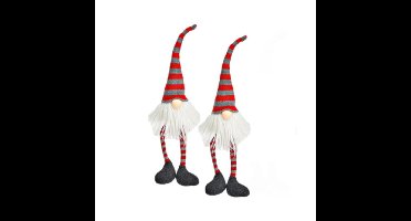 Set van 2x stuks pluche gnome/dwerg decoratie poppen/knuffels wit/rood/grijs 6 x 8 x 50 cm