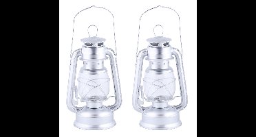 Set van 2x stuks stormlantaarn/windlicht zilver 11,5 x 15 x 24 cm