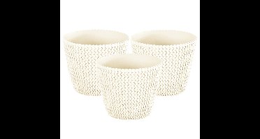 Set van 3x stuks plantenpotten/bloempotten kunststof dia 16 cm en hoogte 13 cm creme wit