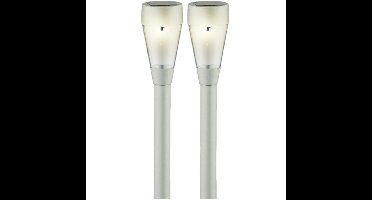 Set van 4x stuks solar tuinlamp/prikspot zilver op zonne-energie 32 cm