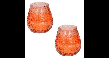 Set van 5x stuks citronella lowboy tafelkaarsen - 10 cm - oranje glas