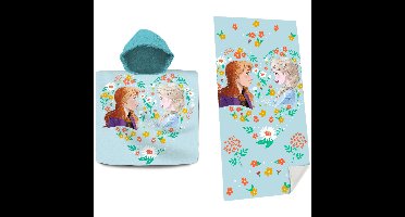 Set van bad cape/poncho met strand/badlaken voor kinderen met Disney Frozen print