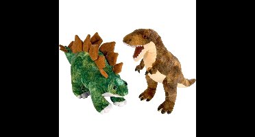 Setje van 2x dinosaurus knuffels T-rex en Stegosaurus van 25 cm