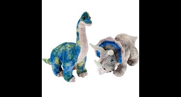 Setje van 2x dinosaurus knuffels Triceratops en Brachiosaurus van 25 cm