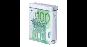 Sigarettendoosje of klein opslag blikje - 100 euro biljetten print - deksel - 7 x 9 x 2.5 cm