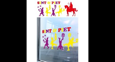 Sint en Piet gekleurde zelfklevende raamsticker 90 x 32 cm