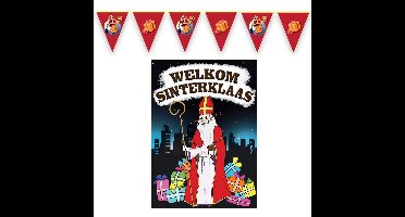 Sinterklaas versiering feestpakket inclusief 3x stuks vlaggenlijnen 10 meter en A1 deurposter