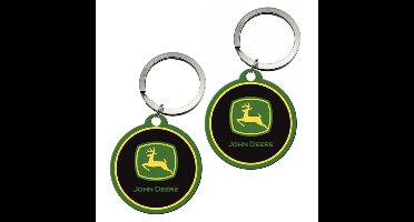 Sleutelhanger Tractor/trekker thema - 2x -?John Deere?- 4,5 x 6 cm - staal/epoxy