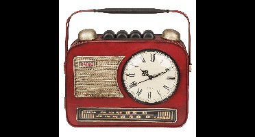Sleutelkastje met een klok - retro radio - metaal - rood - 22 x 19 cm