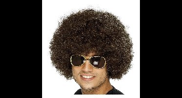 Smiffys Mega afro pruik - bruin - krullen - dames en heren - Seventies