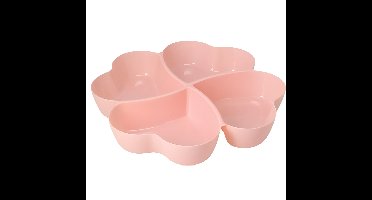 Snackschaal / serveerschaal bloem - met vakverdeling - roze - kunststof - D32 cm - Serveerschalen
