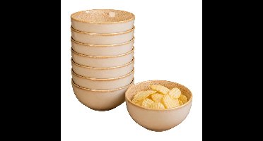 Snackschaaltjes Kenji - set van 8x - beige - 14 x 7 cm - keramiek - chips / nootjes - 580 ml