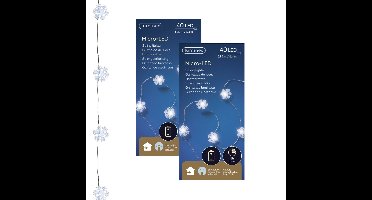Sneeuwvlokken lichtsnoer - 2x - wit - 40 led lampjes - timer - batterij 195 cm - sneeuw verlichting