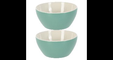 Soepkommen/serveer schaaltjes - 2x - Acapulco- porselein - D14 x H6.5 cm - groen - Stapelbaar