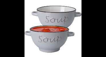 Soepkommen/serveer schaaltjes - 2x - Gres - porselein - D14 x H8 cm - ivoor wit