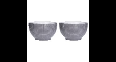 Soepkommen/serveer schaaltjes - 2x - Venice- keramiek - D14 x H8 cm - steengrijs - Stapelbaar