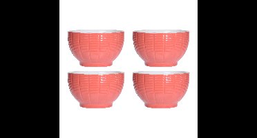 Soepkommen/serveer schaaltjes - 4x - Venice- keramiek - D14 x H8 cm - steenrood - Stapelbaar