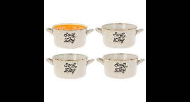 Soepkommen/serveer schaaltjes - 6x - met oor - porselein - 500ml - beige