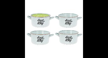 Soepkommen/serveer schaaltjes - 6x - met oor - porselein - 500ml - lichtblauw