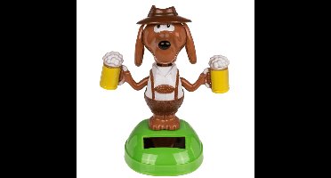 Solar bewegend figuur/beestje - Bierhond - bierpullen - bruin - kunststof - 11 cm