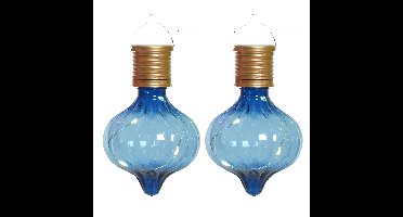 Solar hanglamp bol/peertje - 2x - Marrakech - kobalt blauw - kunststof - D8 x H12 cm
