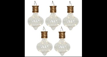 Solar hanglamp bol/peertje - 5x - Marrakech - kunststof - D8 x H12 cm - LED