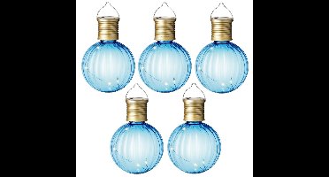Solar lampion voor buiten - 5x - LED - blauw - 11 cm - buitenverlichting