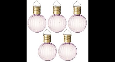 Solar lampion voor buiten - 5x - LED - lichtroze - 11 cm - buitenverlichting