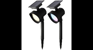 Solar spotlights - 2x - zwart - 31 cm - zonne-energie - kleureffect - tuinpad verlichting