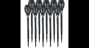 Solar tuinlamp fakkels/toortsen - 10x - met vlam effect - zwart - 48 cm