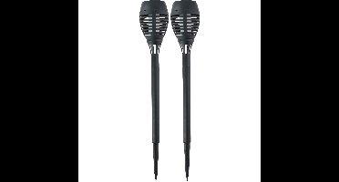 Solar tuinlamp fakkels/toortsen - 2x - met vlam effect - zwart - 48 cm