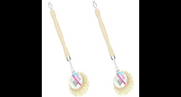 Sorbo afwasborstel - 2x - met ophanghaak - hout - vezelharen