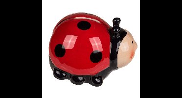 Spaarpot van een Lieveheersbeestje - keramiek - 11 x 9.5 cm - rood/zwart