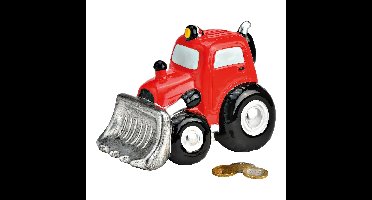 Spaarpot voor kind/volwassenen - Voertuigen thema Tractor - keramiek - rood - 16 x 12 x 11 cm