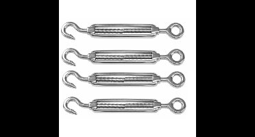 Spanschroeven/draadspanner met haak/oog - 4x - 8cm - verzinkt zamak - 100kg - M10 schroefdraad