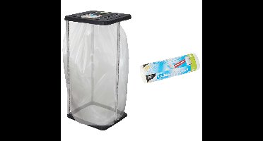 Staande vuilniszakhouder prullenbak zwart 60L incl. 15x vuilniszakken