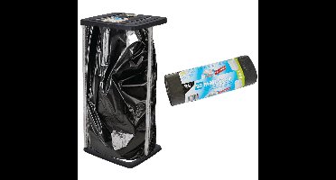 Staande vuilniszakhouder prullenbak zwart 60L incl. 20x vuilniszakken